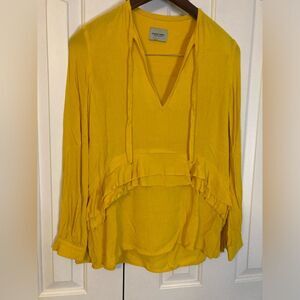 Rachel Comey 100% Rayon Crepe Yellow Long Sleeve Ruffled Peasant Blouse Size 0